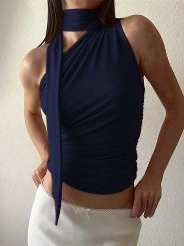 Women Solid Color One Shoulder Sleeveless Summer Tank Top