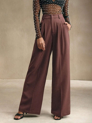Solid Color Pleated Pocket Minimalist Flare Leg Pants