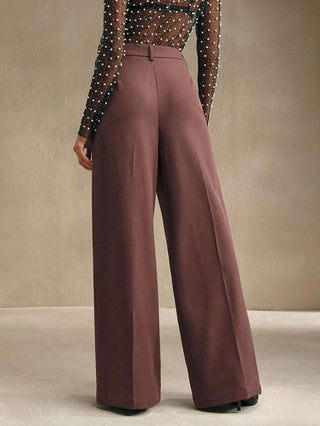 Solid Color Pleated Pocket Minimalist Flare Leg Pants
