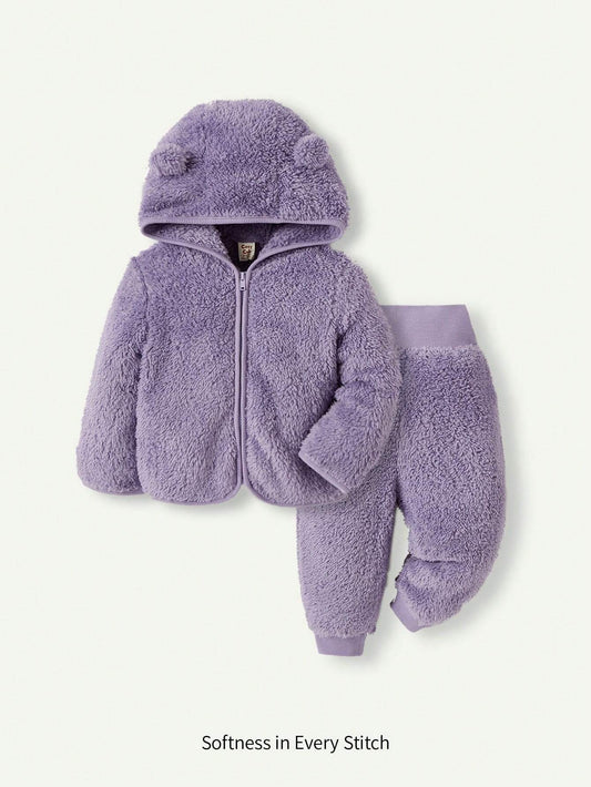 Cozy Pixies 2pcs Baby Girl Hooded Fleece Jacket And Thick Pants Set