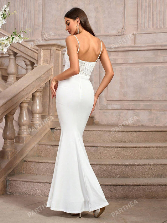 PARTHEA Solid Ruched Bodycon Formal Gown