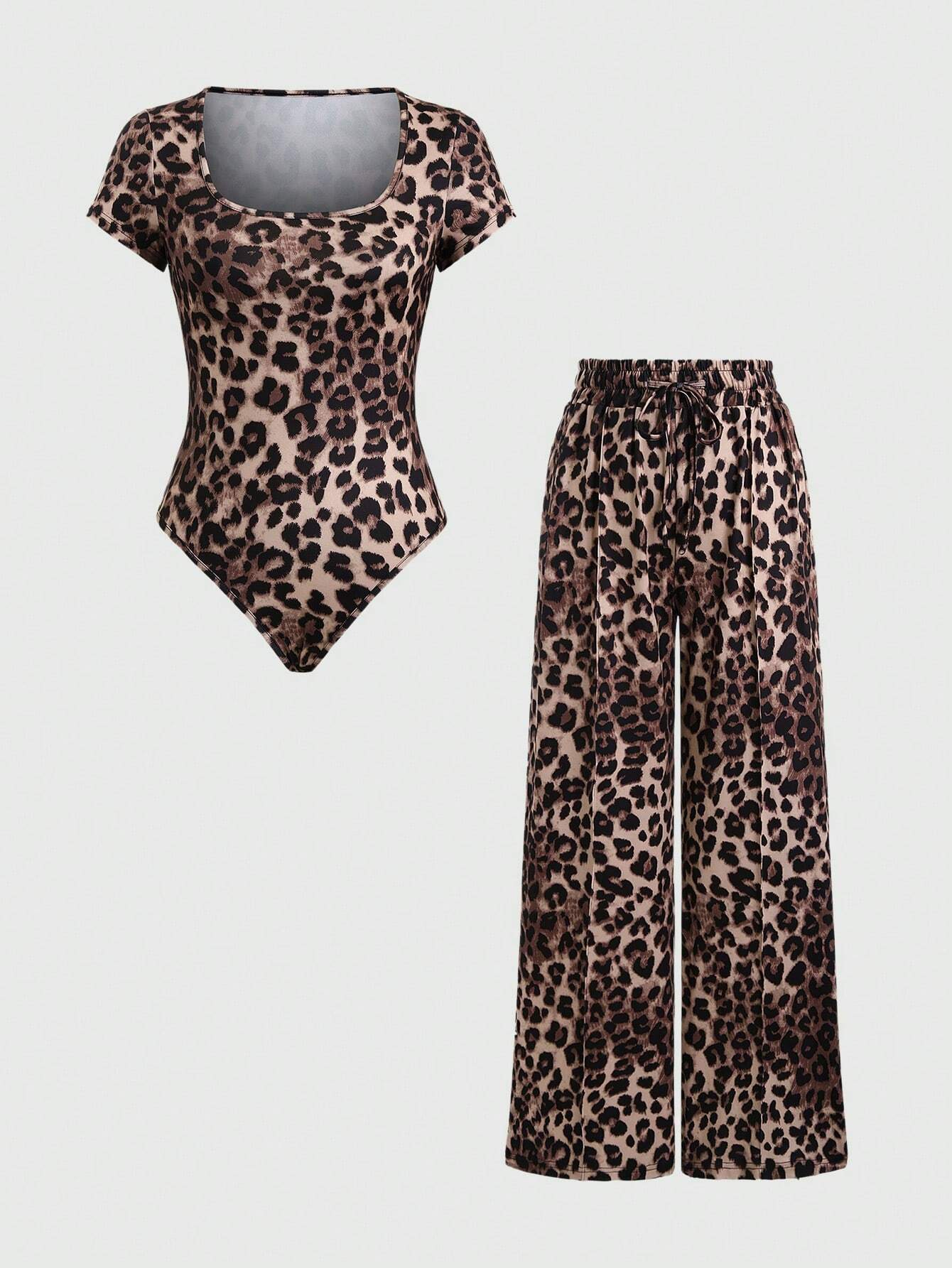 EZwear Plain Color Asymmetric Hem Top And Pants Two Piece Set