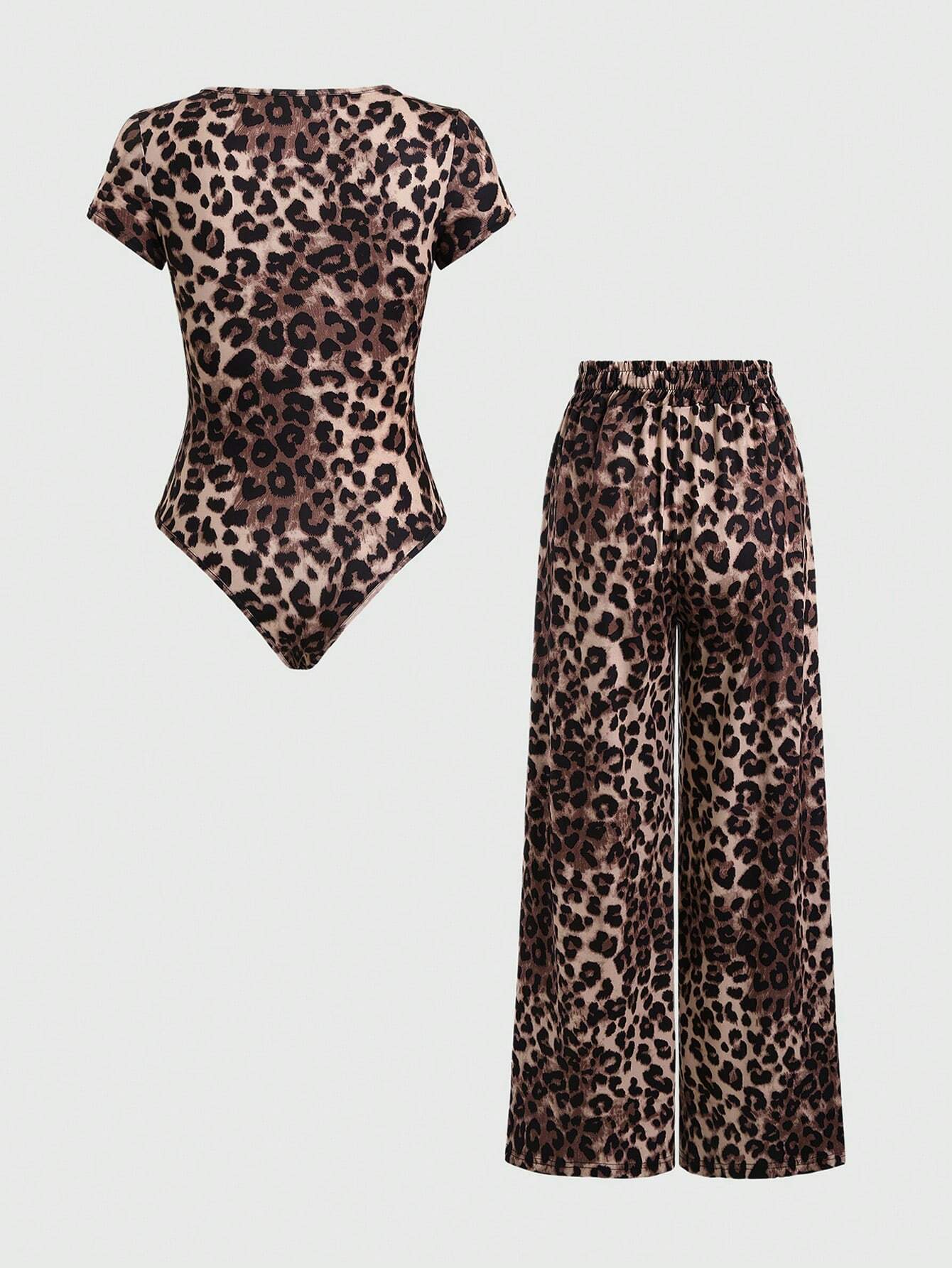 EZwear Plain Color Asymmetric Hem Top And Pants Two Piece Set