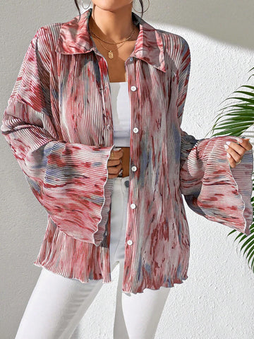Commute Random Floral Print Flare Sleeve Shirt