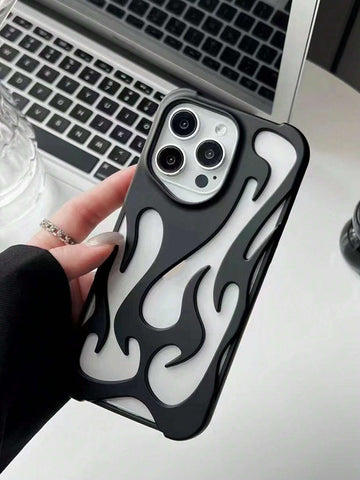 Apple New Fashion Silver Matte Spray Oil Cool Hollow Flame Pattern Anti-Drop TPU Protective Phone Case