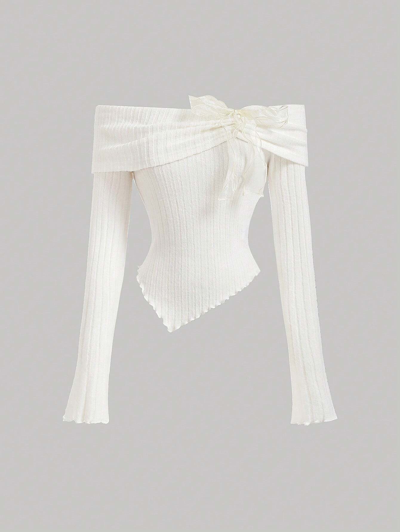 MOD Women's Off-Shoulder Bowknot Long Sleeve T-Shirt Top