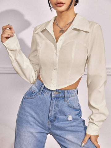 EZwear Asymmetrical Hem Crop Shirt