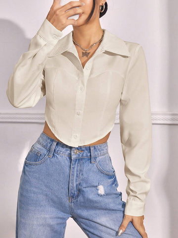 EZwear Asymmetrical Hem Crop Shirt