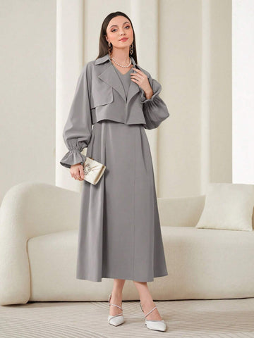 Modely Flounce Sleeve Lapel Neck Jacket & Dress