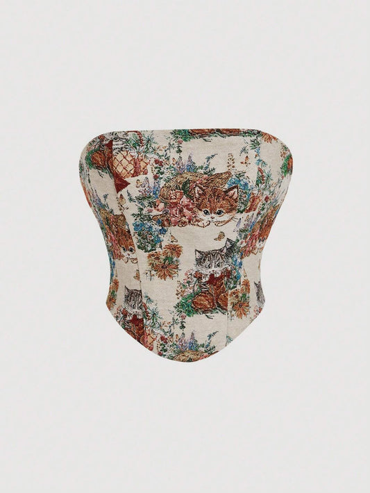 MOD Women's Summer Cat Jacquard Tube Top