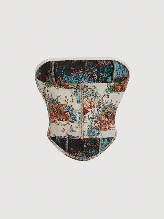 MOD Women's Summer Cat Jacquard Tube Top