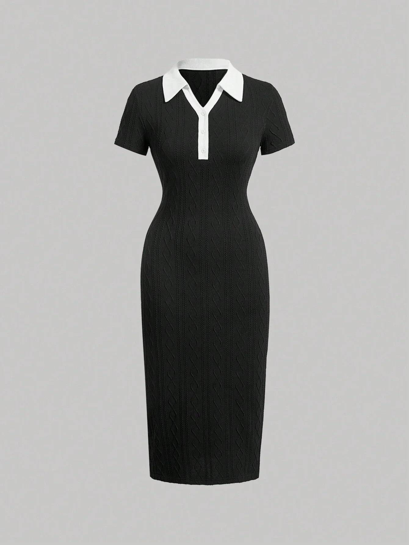 MOD Preppy Style Black And White Contrast Collar Button Front Dress