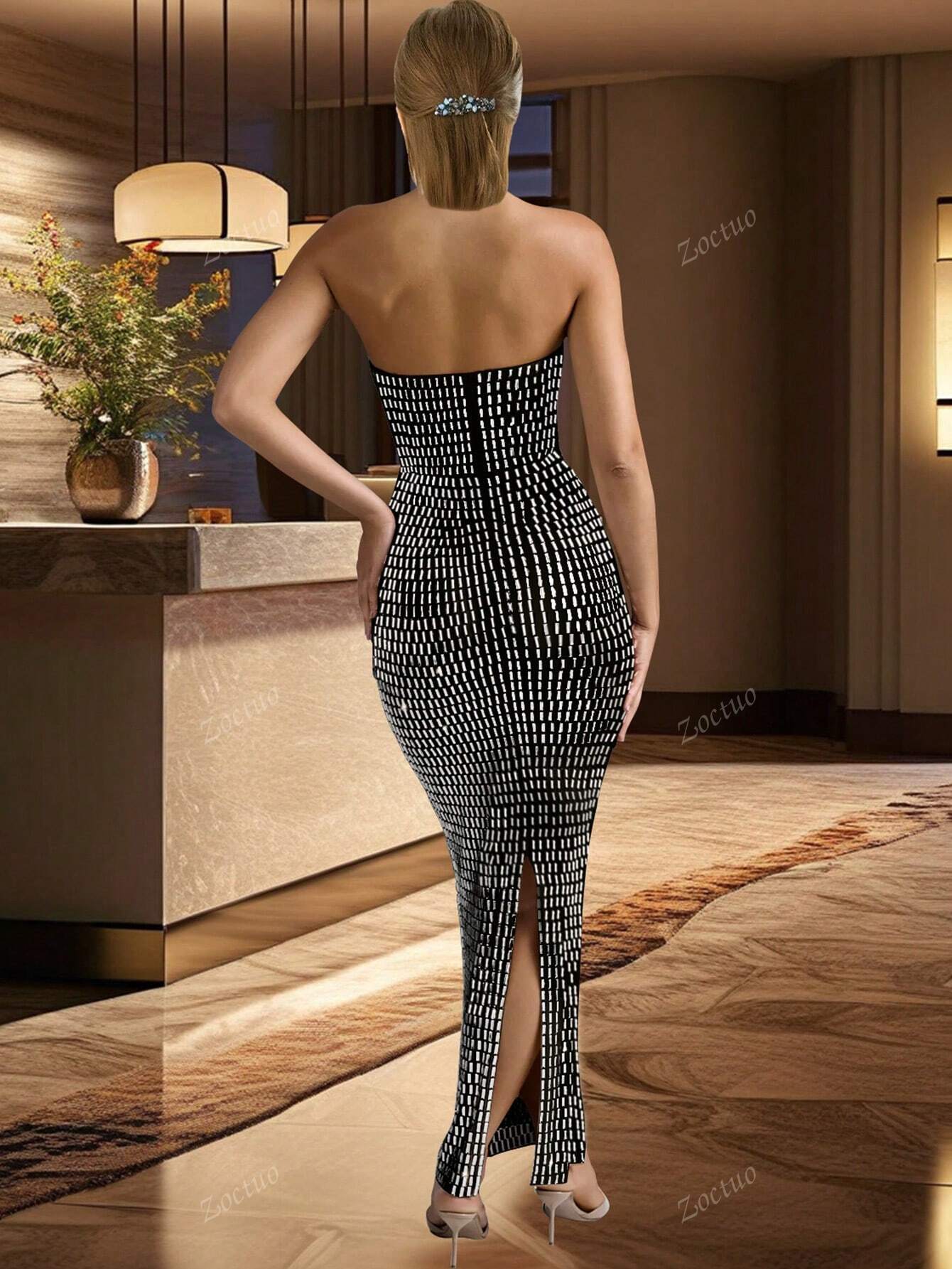 Women's Solid Color Rhinestone Decorated Sleeveless Long Dress