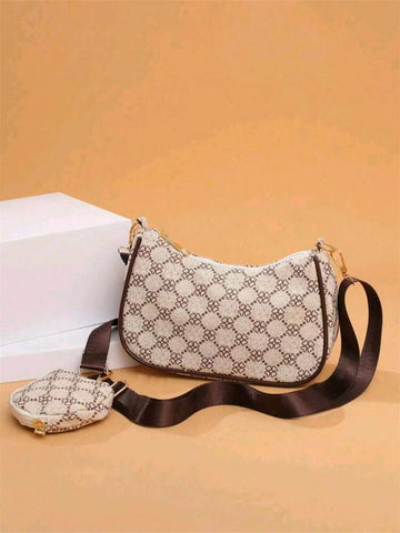 Geometric Print Hobo Bag Zipper With Coin Purse