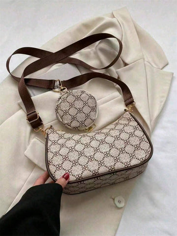 Geometric Print Hobo Bag Zipper With Coin Purse