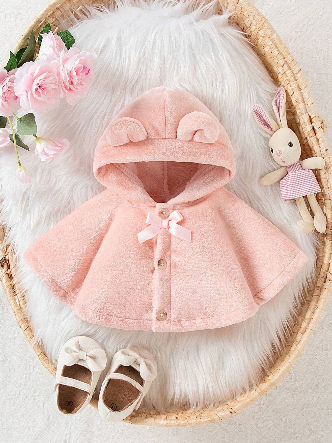 2-24M Baby Girls Furry Hooded Cape, Thick & Cozy