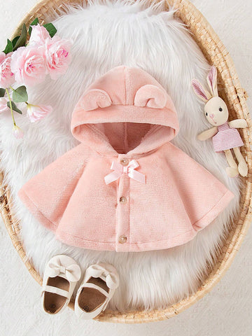 2-24M Baby Girls Furry Hooded Cape, Thick & Cozy