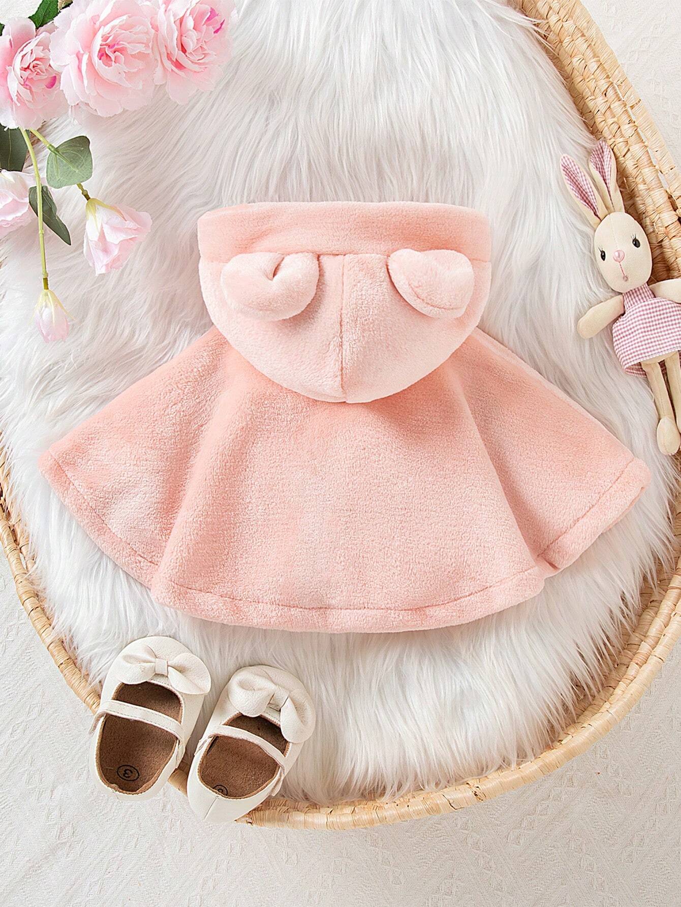 2-24M Baby Girls Furry Hooded Cape, Thick & Cozy