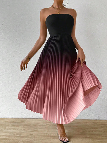 Clasi Women Ombre Color Sexy Strapless Dress