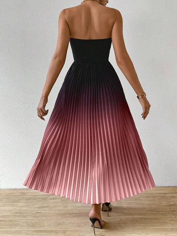 Clasi Women Ombre Color Sexy Strapless Dress