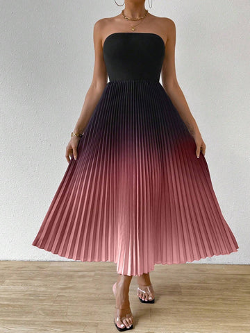 Clasi Women Ombre Color Sexy Strapless Dress