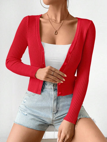 Frenchy Slim-Fit Women Spring And Autumn Long-Sleeve Cardigan With Pockets And Single Breasted Button