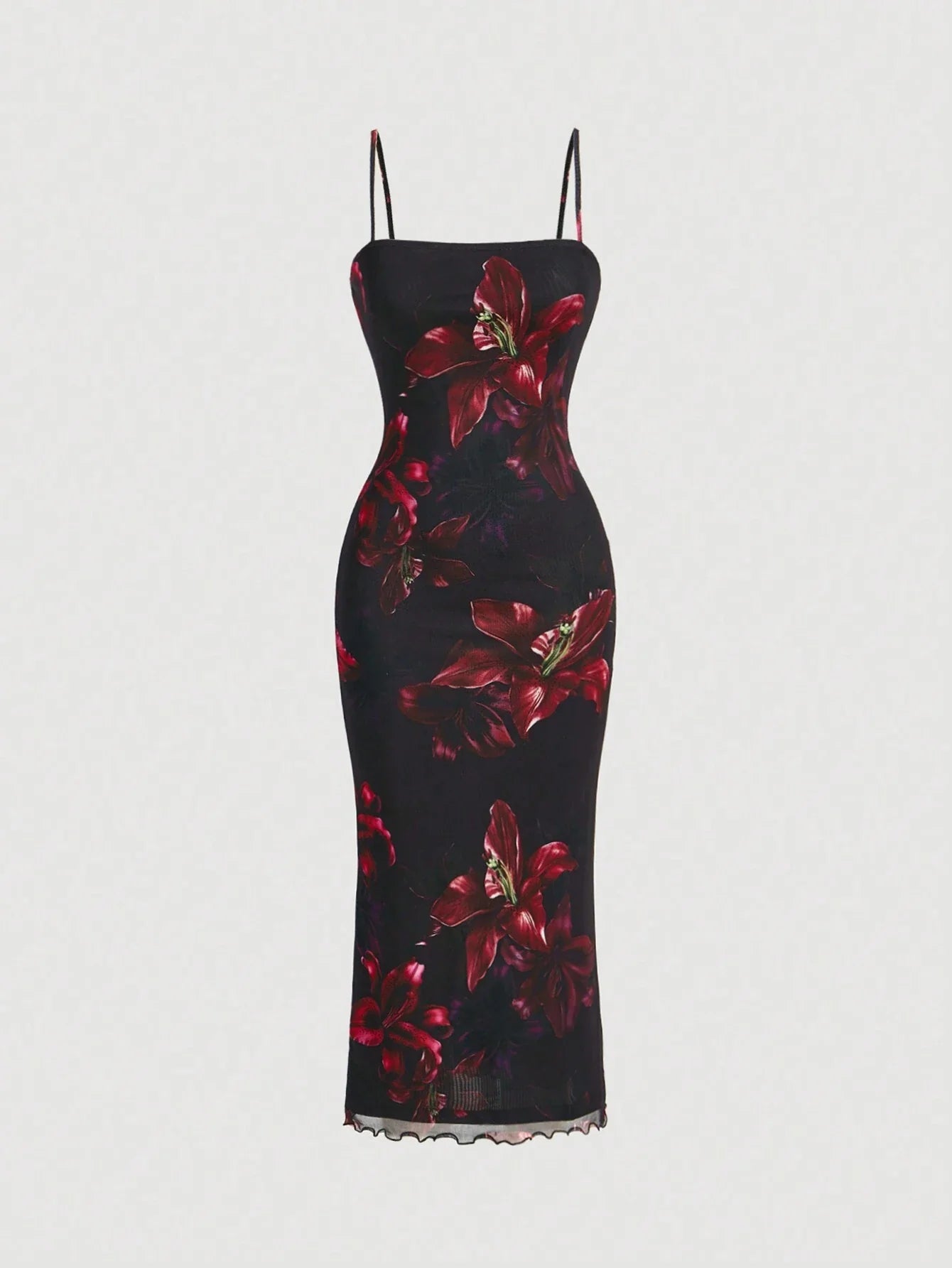 MOD Red Floral Print Mesh Slip Dress