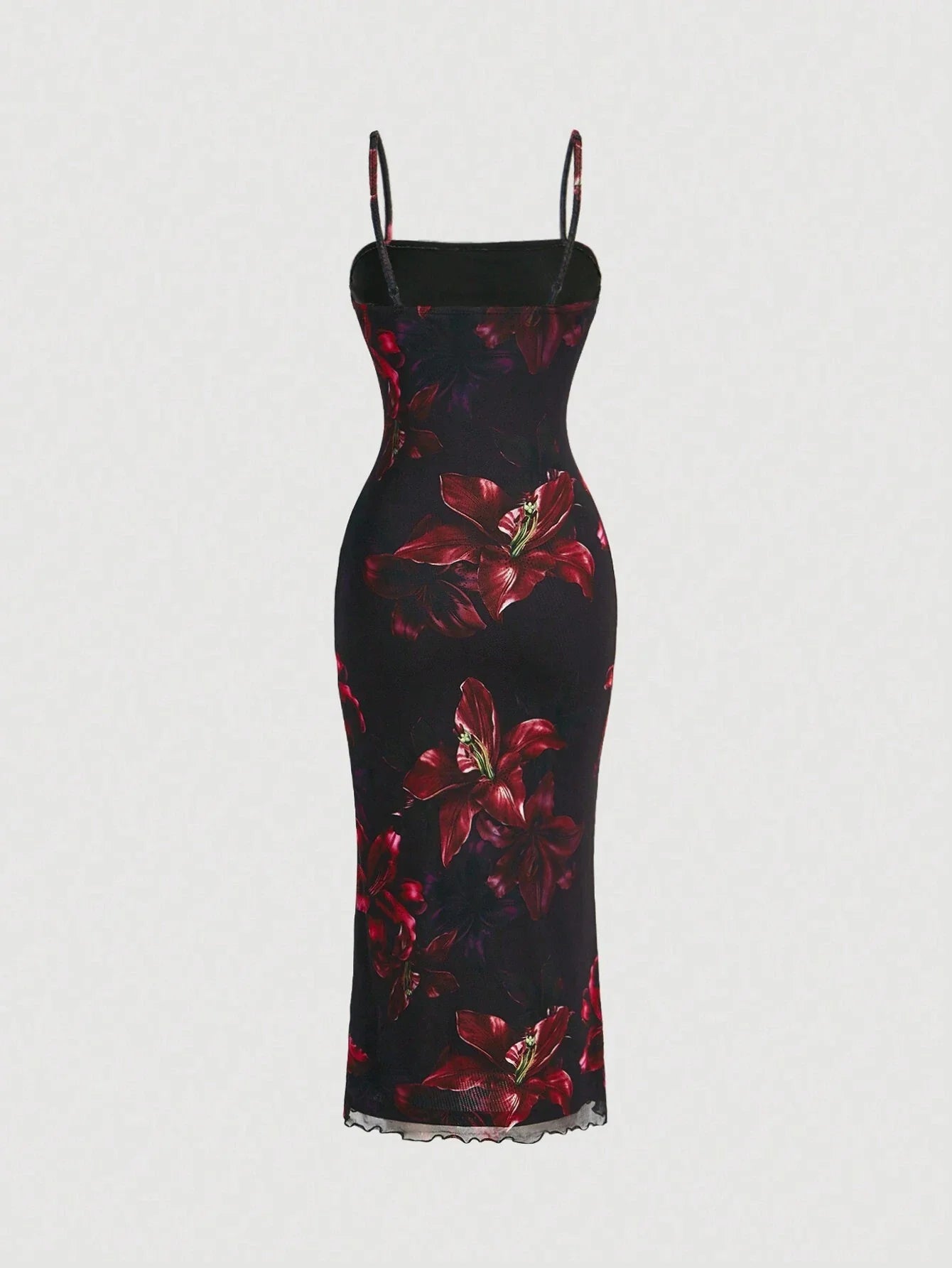MOD Red Floral Print Mesh Slip Dress