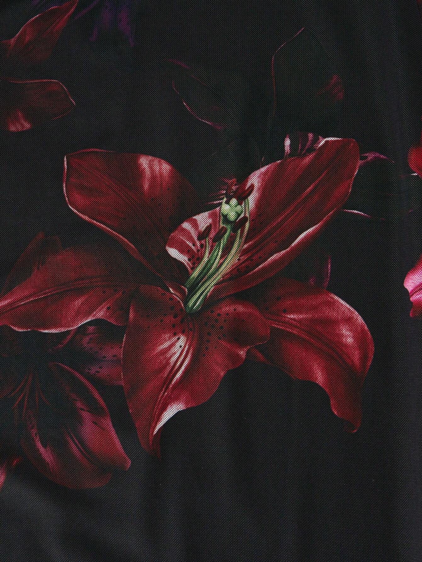 MOD Red Floral Print Mesh Slip Dress