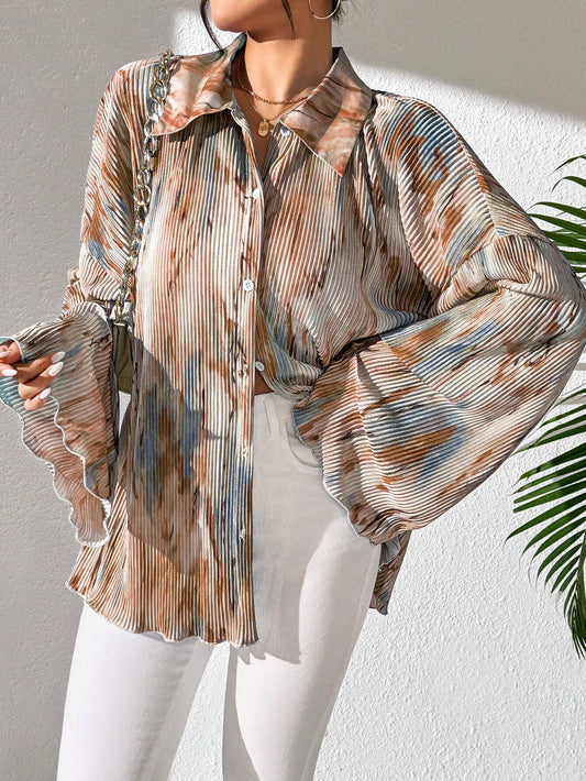 Commute Random Floral Print Flare Sleeve Shirt