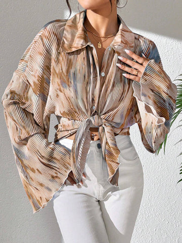 Commute Random Floral Print Flare Sleeve Shirt