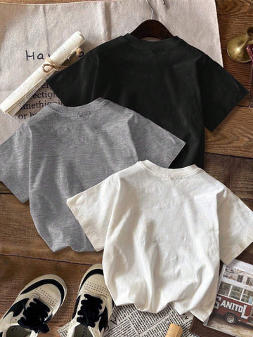 3pcs California Letter Graphic Round Neck Short Sleeve Cropped T-Shirt
