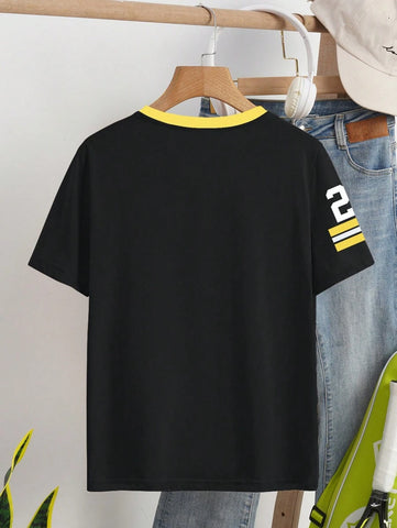 Casual Letter & Number Print T-Shirt Graphic Tees
