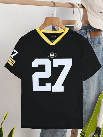 Casual Letter & Number Print T-Shirt Graphic Tees