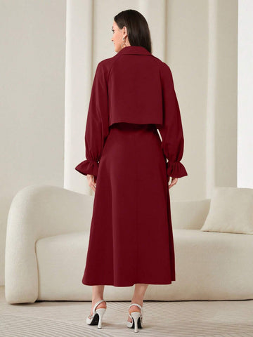 Modely Flounce Sleeve Lapel Neck Jacket & Dress