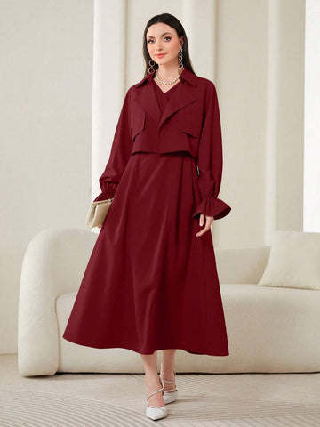 Modely Flounce Sleeve Lapel Neck Jacket & Dress