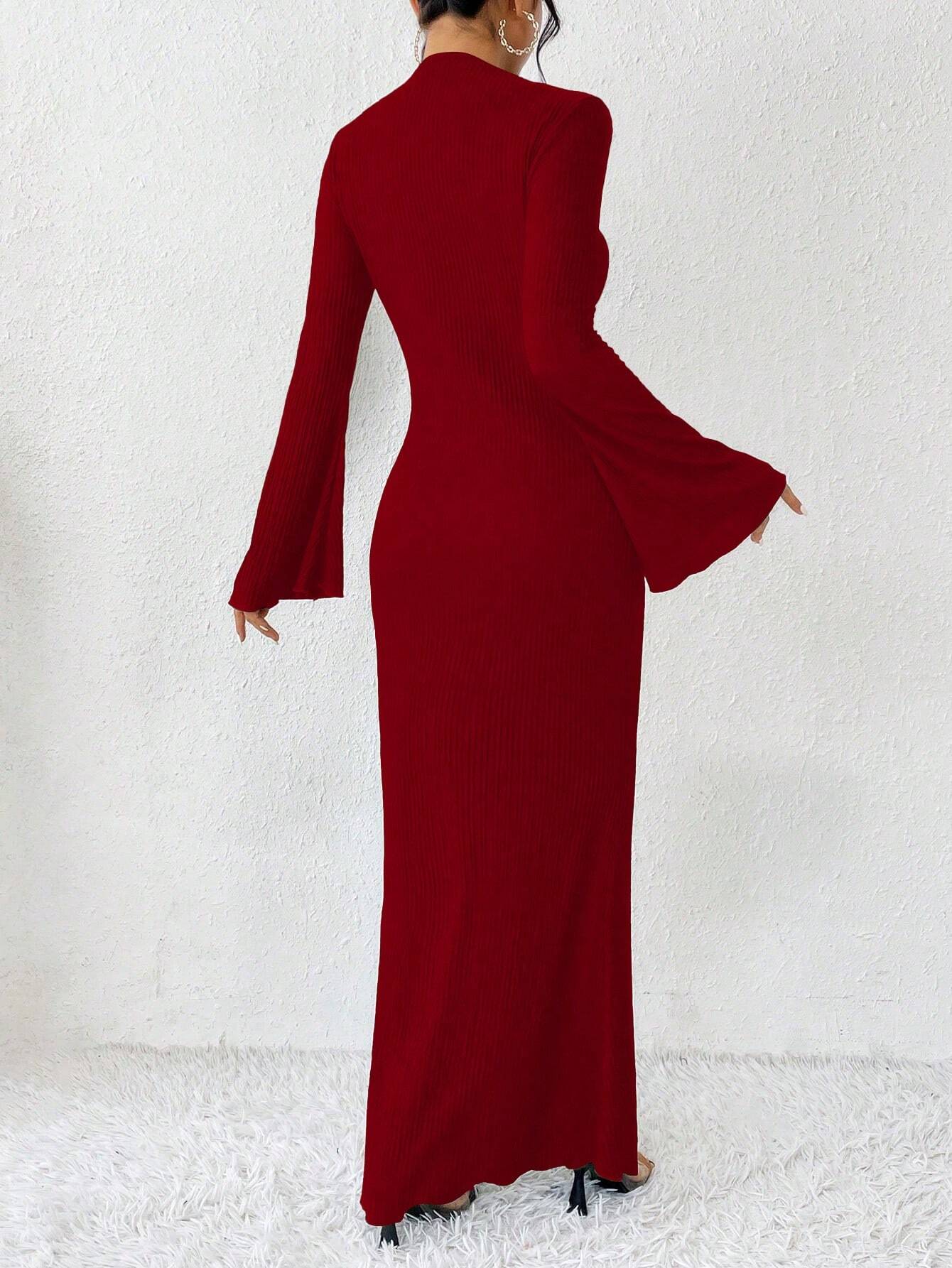 Raffinéa Solid Color Trumpet Sleeve Mermaid Dress
