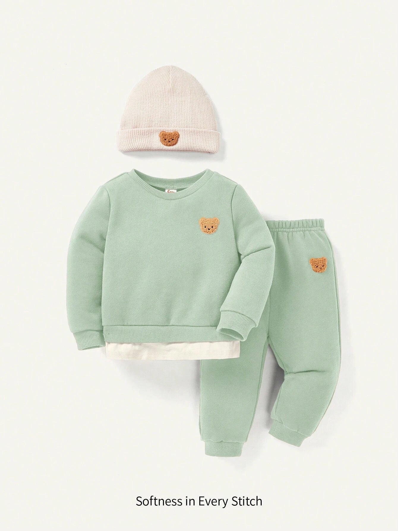 Cozy Pixies Baby Boys' Adorable Bear Pattern Sweatshirt, Pants And Hat Set