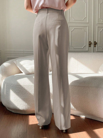 DAZY Women's Plain Pocket Straight Leg Business Casual Pants