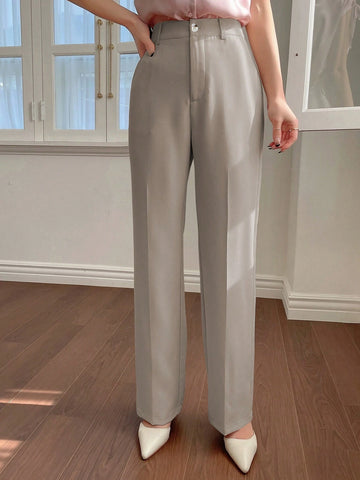 DAZY Women's Plain Pocket Straight Leg Business Casual Pants