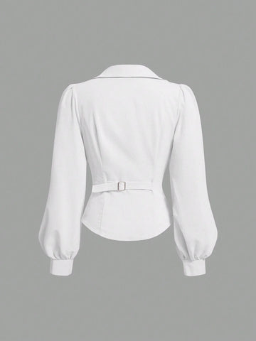 MOD Women's Lantern Sleeve Ruched Waist Split Hem Commuter Blouse