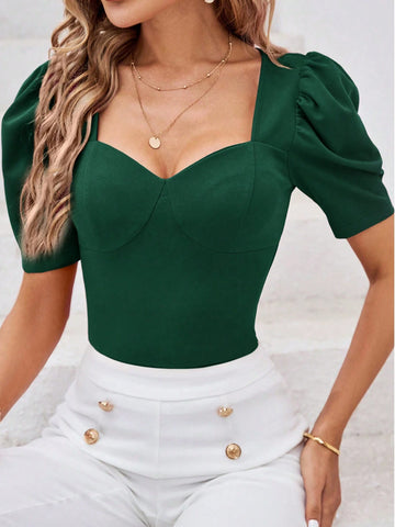 Clasi Ladies' Slim-Fit Sweetheart Neck Top With Mutton Sleeves