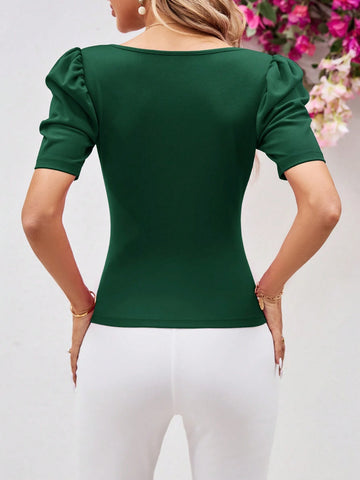 Clasi Ladies' Slim-Fit Sweetheart Neck Top With Mutton Sleeves