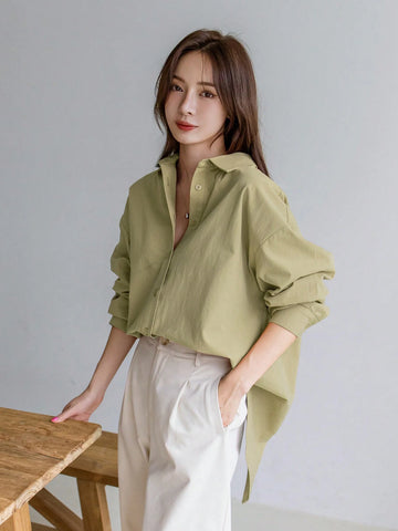 Dazy-Less Women's Solid Color Simple Daily Long Sleeve Shirt