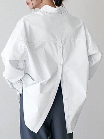 Dazy-Less Women's Solid Color Simple Daily Long Sleeve Shirt