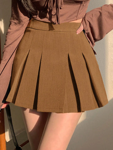 DAZY Women Leisure College Style Solid Color Pleated Skort