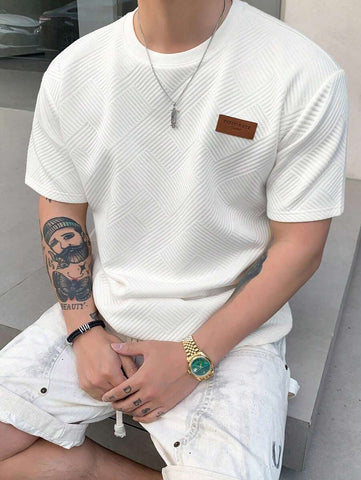 Stylish Solid Color Printed Label Adhesive Summer Short Sleeve T-Shirt