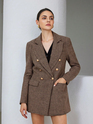 Plaid Double-Breasted Blazer Jacket