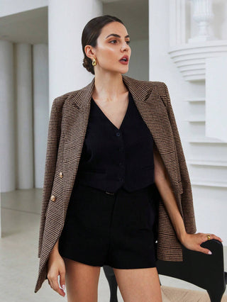 Plaid Double-Breasted Blazer Jacket