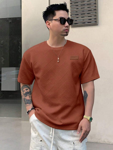 Stylish Solid Color Printed Label Adhesive Summer Short Sleeve T-Shirt